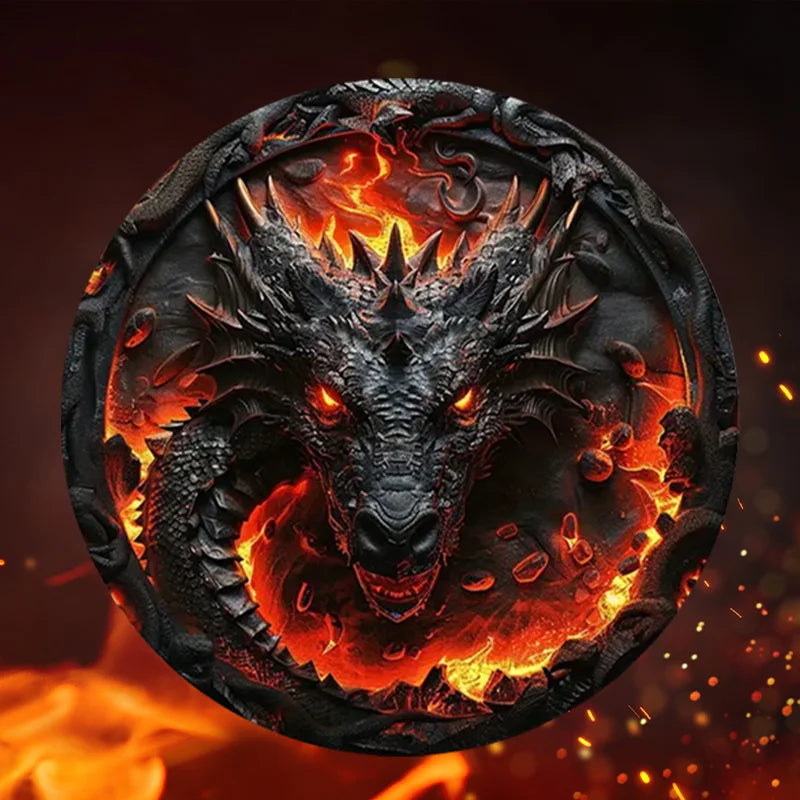 2 Peças de Arte de Parede 2D – Dragão Negro e Chamas (8 Polegadas)
