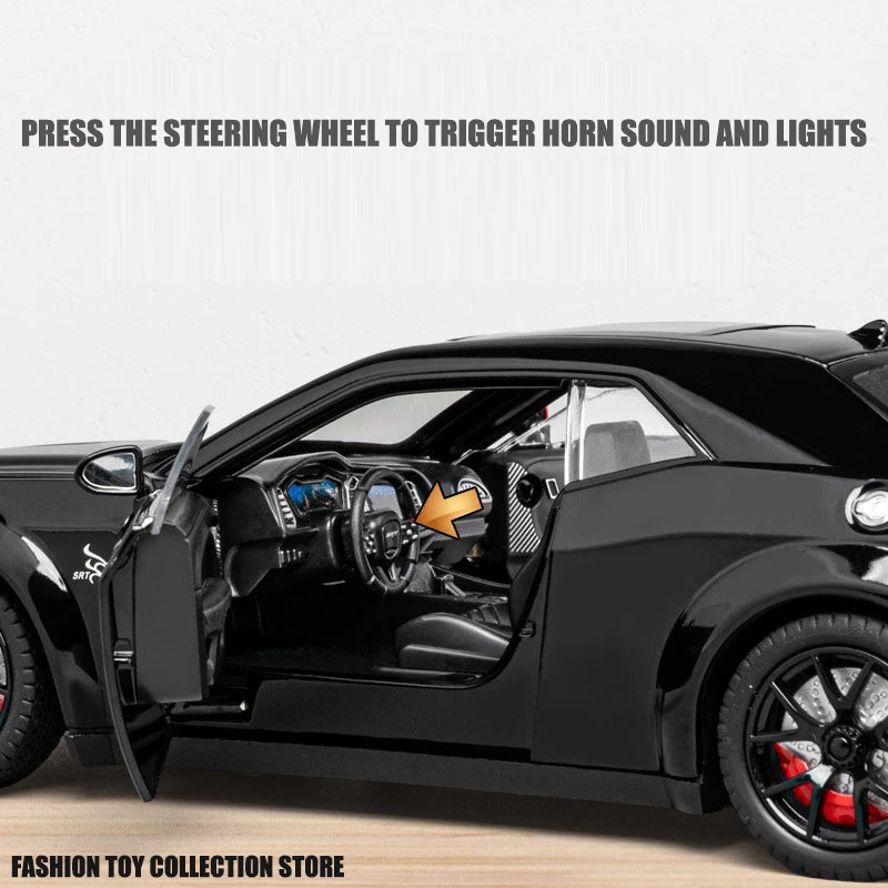 Carro Modelo 1:24 Dodge Challenger Hellcat – Diecast com Som, Luz e Pull-Back
