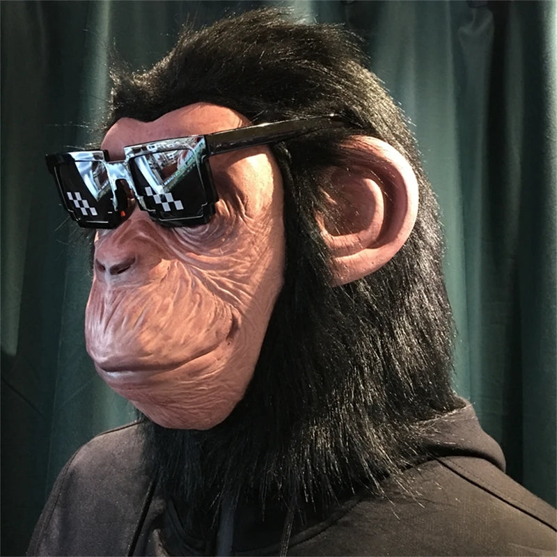 Máscara Deluxe de Chimpanzé com Cabelo – Máscara de Látex para Halloween e Cosplay