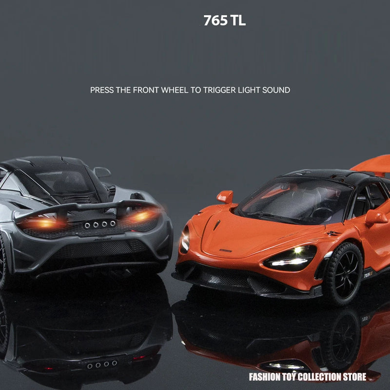 1:32 McLaren 765LT – Modelo Fast & Furious 7 | Carro de Metal com Luz e Som | Brinquedo e Decoração