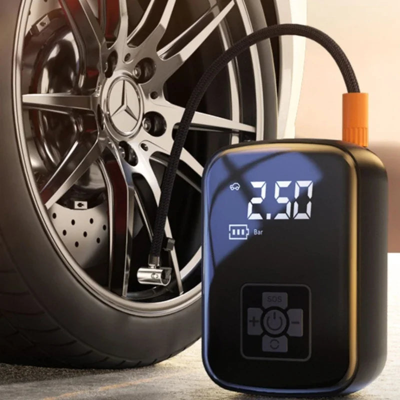 Bomba de Ar Portátil Elétrica – Infle Pneus em Segundos! Alta Pressão com Barômetro para Carro, Moto, Bike e Muito Mais