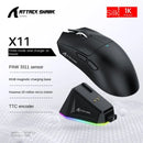 Mouse Gamer Attack Shark X11 Sem Fio – 3 Modos de Conexão (2.4GHz, Bluetooth, Cabo) | 22.000 DPI, Sensor PAW3311, RGB e Base de Carregamento Magnética