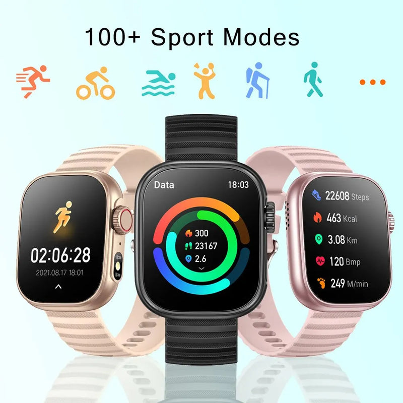 Smartwatch 2.01" LED – 100+ Modos Esportivos, Monitor de Temperatura Corporal, Fitness Tracker, Lanterna LED, Relógio Inteligente Masculino e Feminino