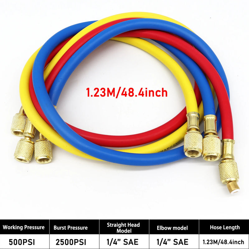 Kit Manômetro 3 Vias para Diagnóstico e Recarga de Ar Condicionado – Compatível com R134A, R404A, R410A e R22 | Com 2 Acopladores e Adaptador Can Tap