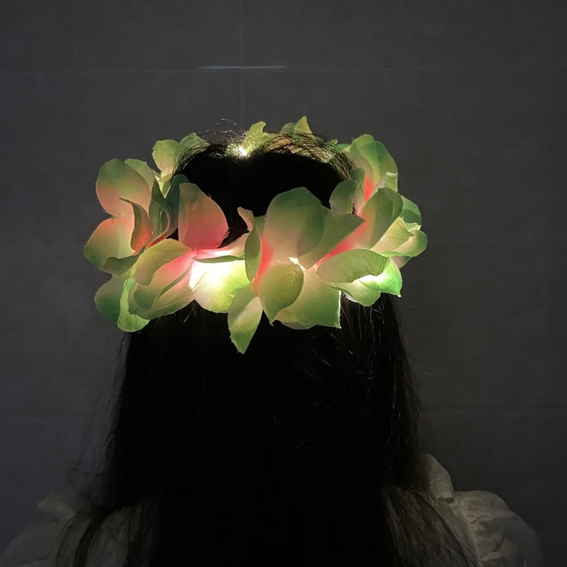 Tiara Coroa de Flores LED Havaiana – Headband Iluminado Glow para Festa, Casamento, Aniversário, Natal e Festival