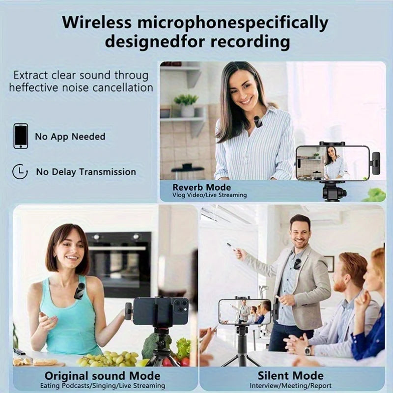Microfone de Lapela Sem Fio 3 em 1 – Para Lives, Entrevistas e Gravações com Cancelamento de Ruído